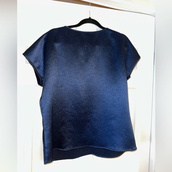 Express Blue Mesh V Neck Blouse - Picture 3 of 5